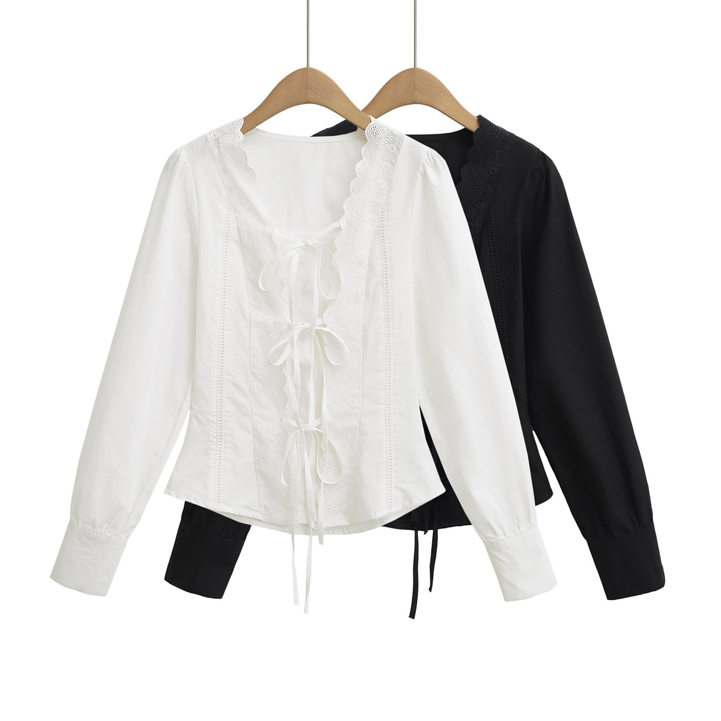Damer Elegant Bluser T-shirt med Rysjer og dekorativ Snøring Stilla