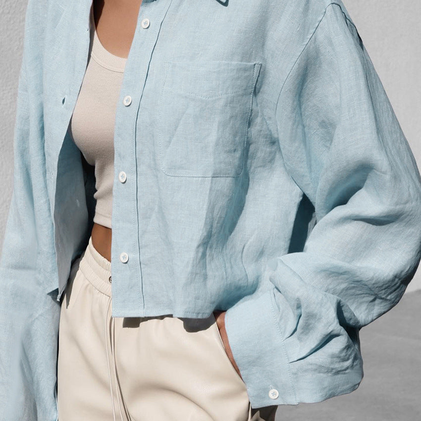 Dame afslappet skjorte-bluse i let linenmix Stilla