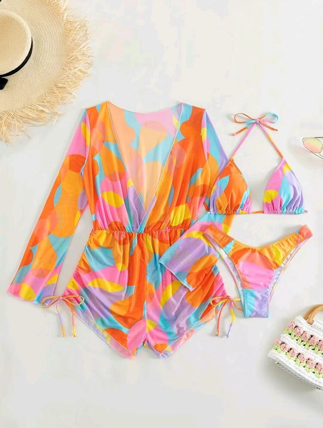 Dame Strand-outfit med smart indpakningsoberdel og matchende bikini Stilla