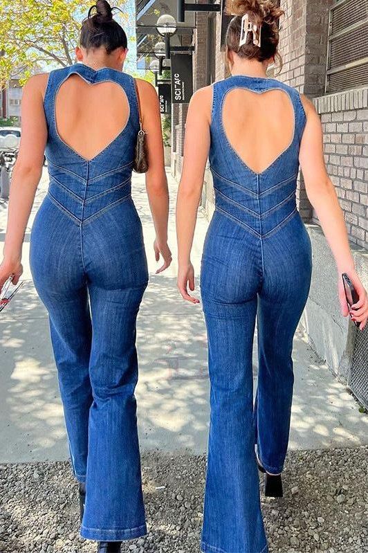 Stilla | Retro Style Høj Talje Vasket Denim Jumpsuit