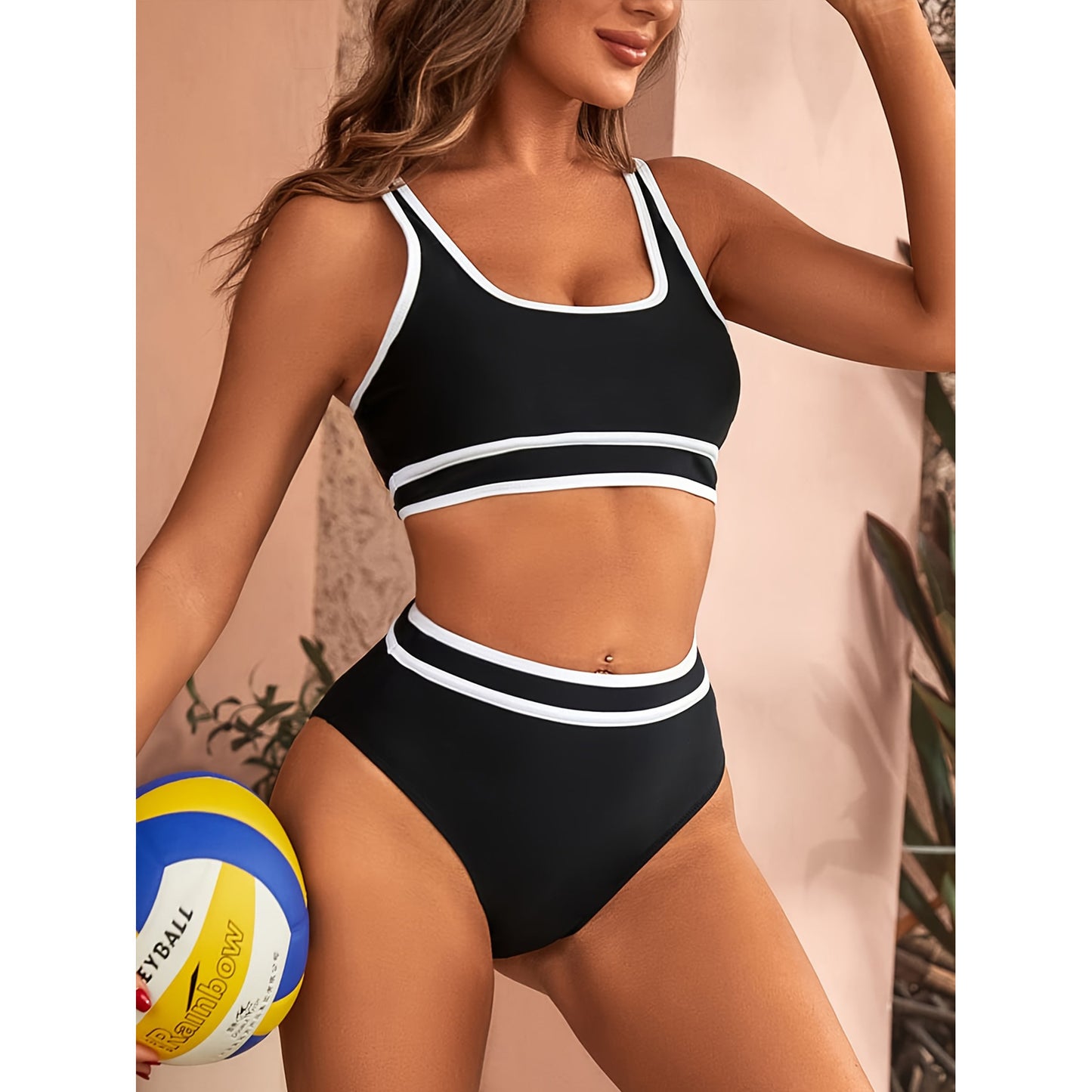 Dame Sportsligt Bikini-sæt med højt snit og kontrasterende detaljer Stilla