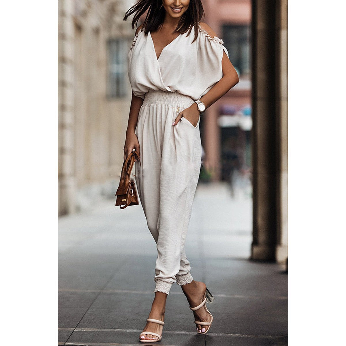 Damer Elegant Jumpsuit med skulderfrihed og smalle ben Stilla