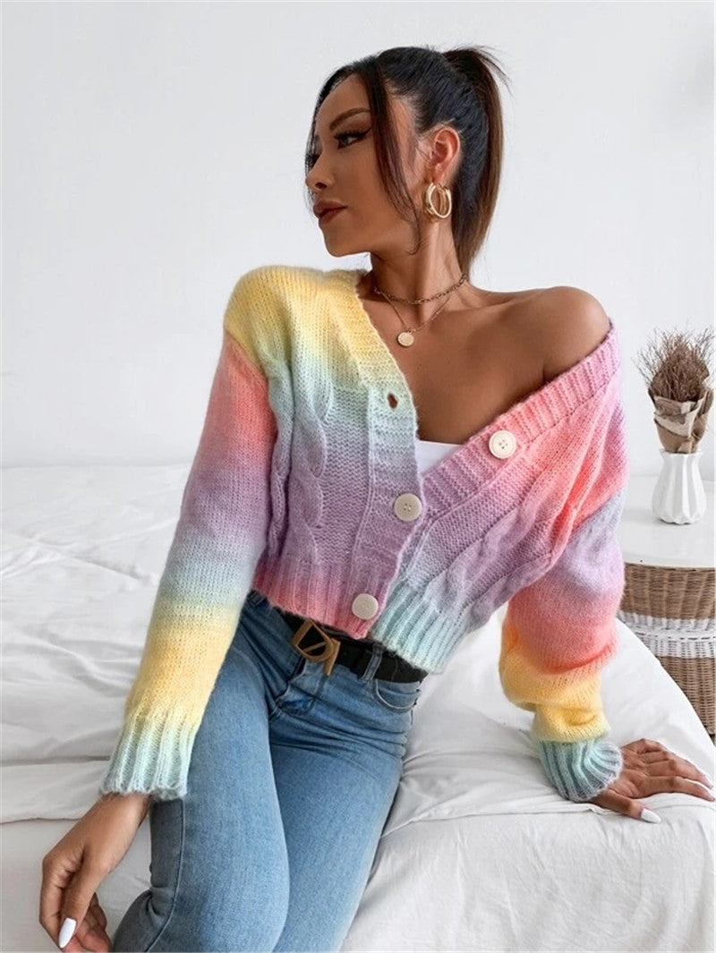 Dame Moderigtig Oversized-Cardigan med farverig gradient og knapdetaljer Stilla