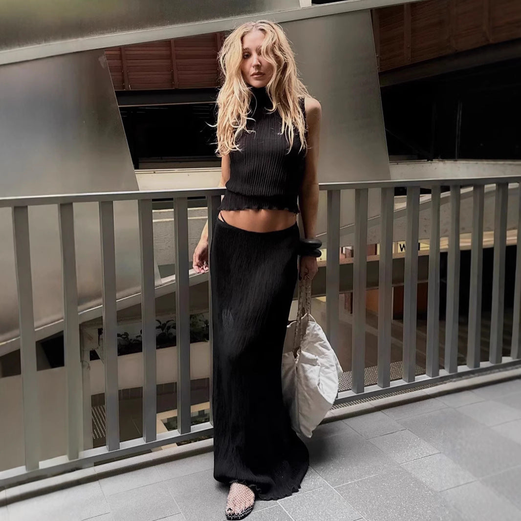 Dame Stilfuldt To-delt Outfit med Plisseret mønster og højtstående top Stilla