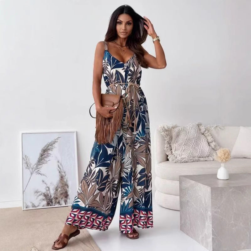 Dame slidstærk jumpsuit med bredt ben og bohemiantryk Stilla