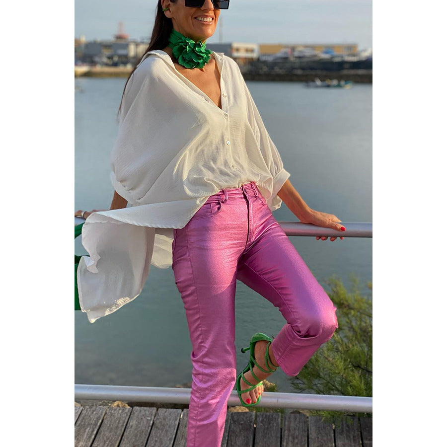 Dame Stretch-Leggings med blank finish og høj talje Stiila