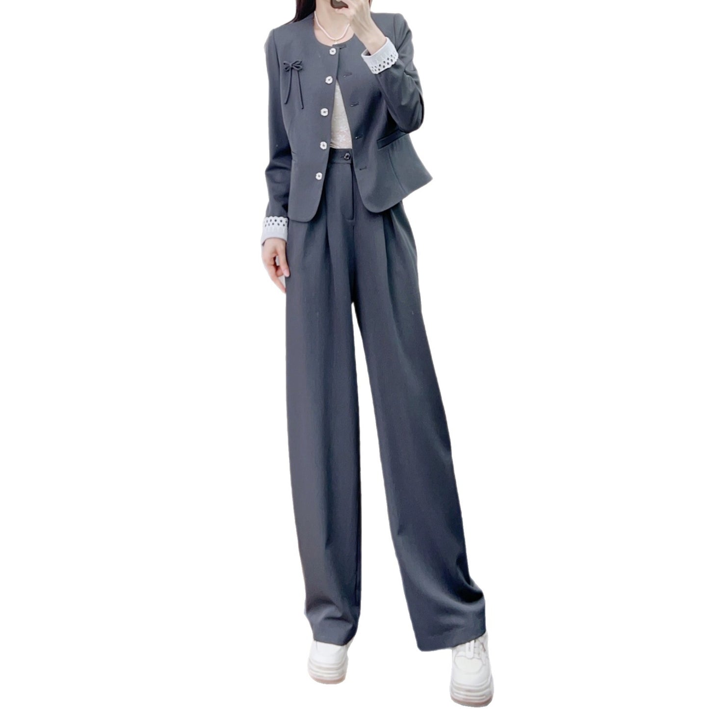 Dame elegant blazer-buks-sæt med dristige detaljer og høj kvalitet forarbejdning Stilla