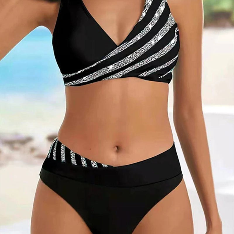 Dame stribet højt skåret bikini-sæt Stilla 1750839761