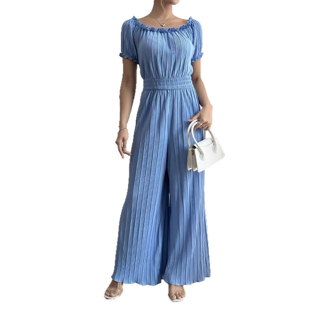 Dame Plissé- jumpsuit med elastisk talje og raglanærmer Stilla