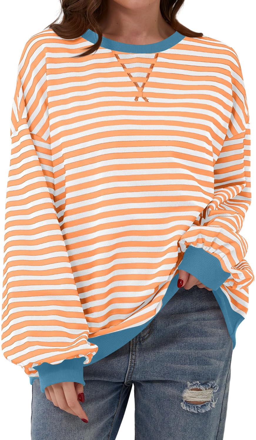 Stilla | Løs Stribet Pullover i Løs Pasform