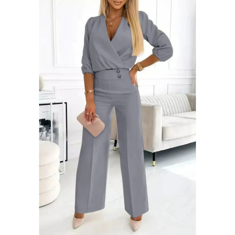 Damer elegant jumpsuit med indpaknings-overdel og bredt ben Stilla