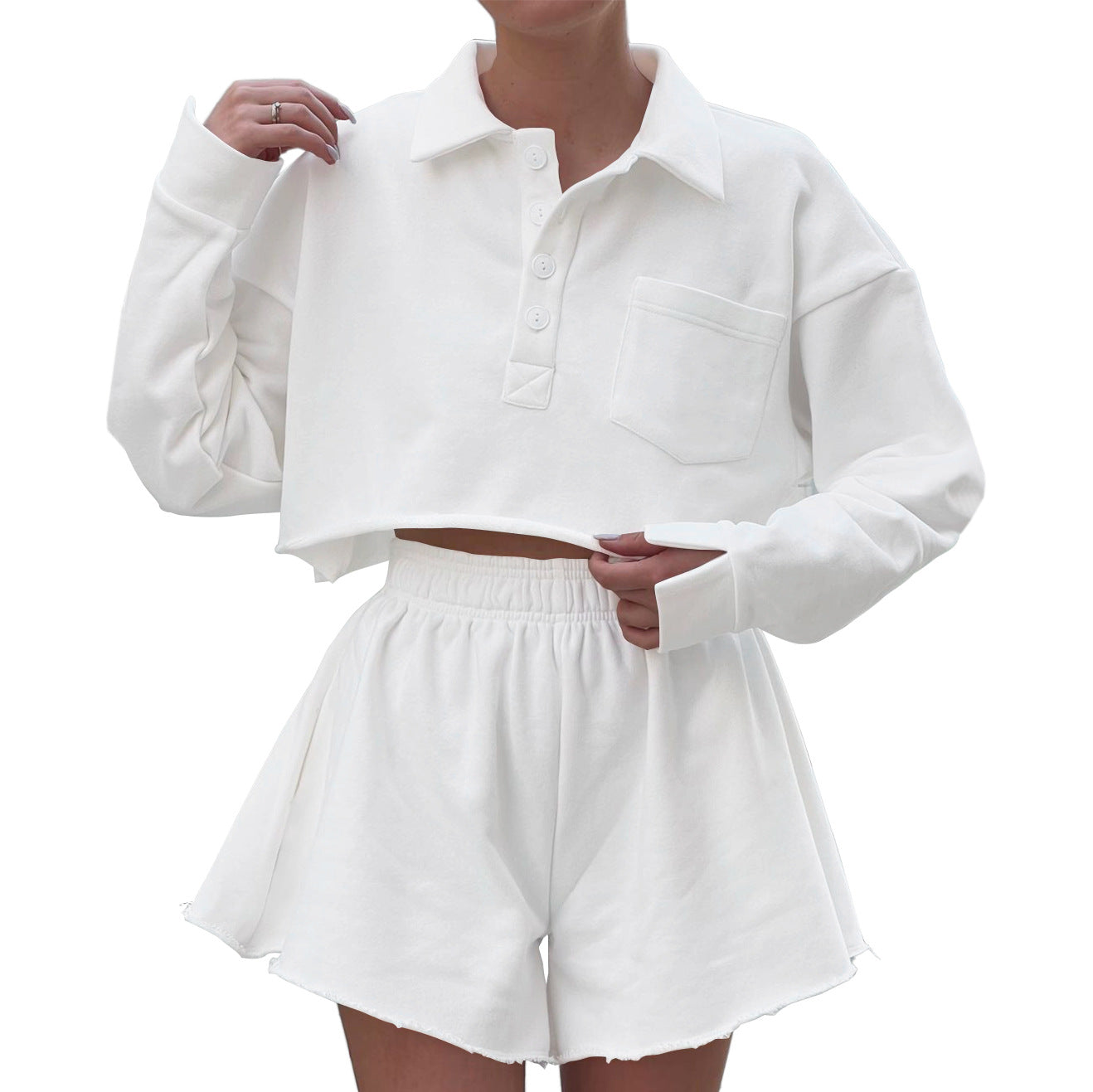 Dame cropped Poloshirt og shorts sæt med afslappet snit og praktiske lommer Stilla