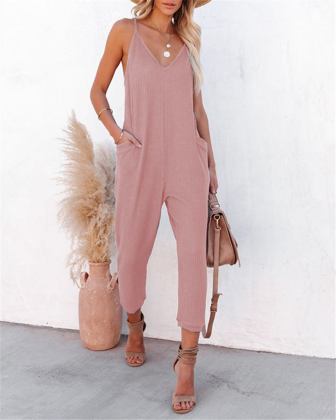 Dame Casual Jumpsuit med spaghetti stropper og praktiske lommer Stilla
