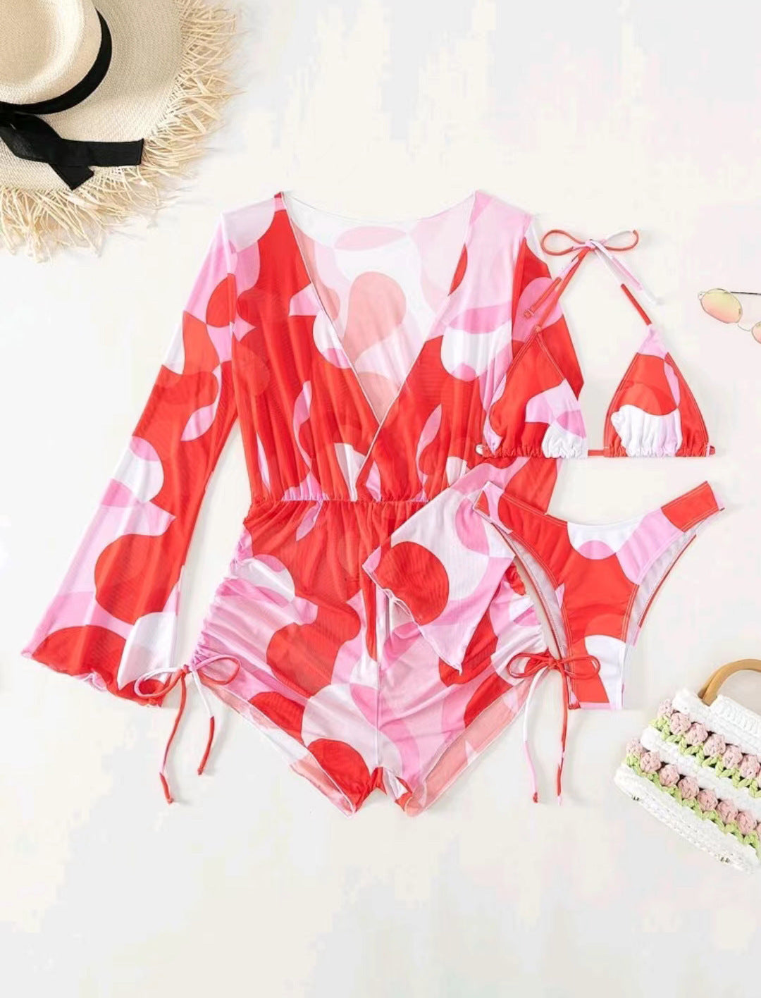 Dame Strand-outfit med smart indpakningsoberdel og matchende bikini Stilla