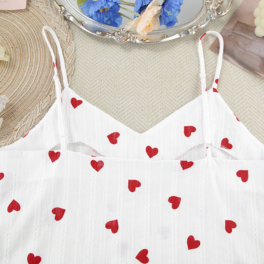 Dame Cropped Top og Shorts Sæt med Hjerte Motiver og Rynke Detaljer Stilla