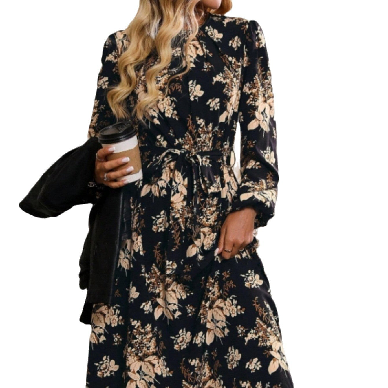 Dame Midi-Kjole med elegant blomstertryk og justerbar talje Stilla
