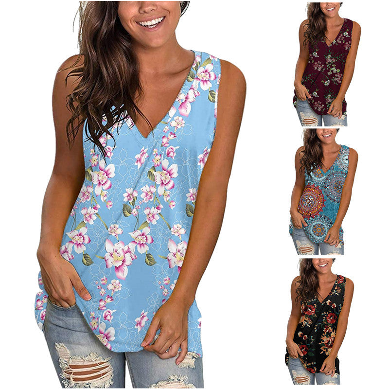 Dame V-hals bluse med blomsterprint og løs pasform Stilla