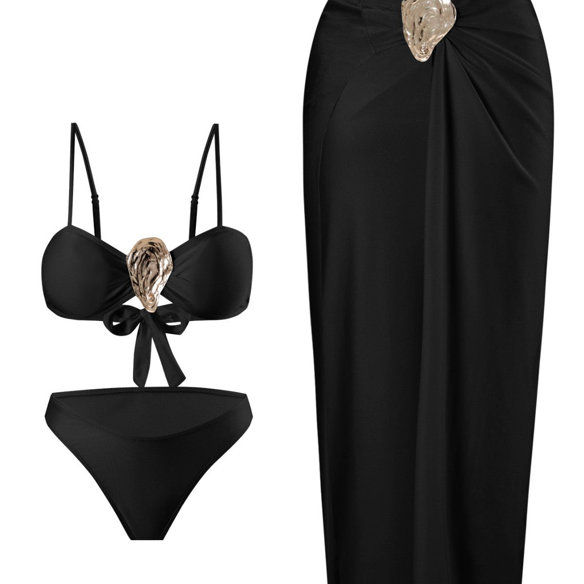 Dame bikini-sæt med elegant omslagsskørt-udseende og glamorøs klips Stilla