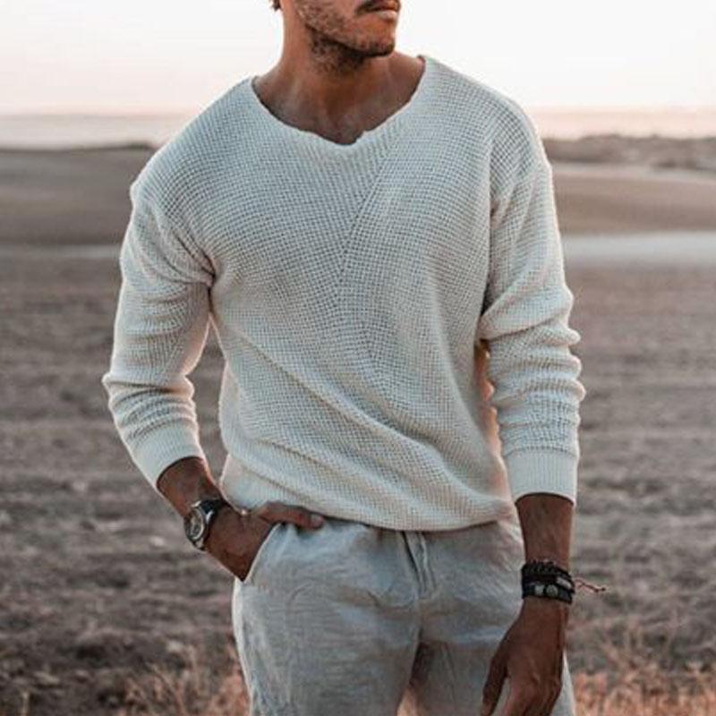 Herrer struktureret strikket V-hals pullover Stilla