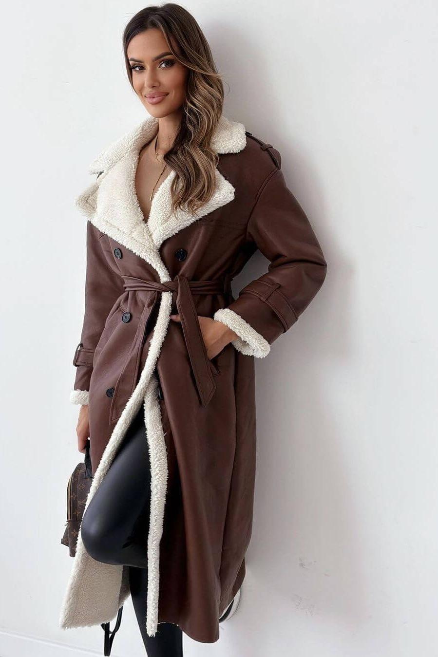 Stilla | Double Wear Lapel Læder Plush Frakke