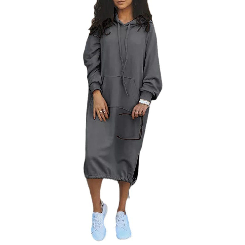 Dame Casual Hoodie Kjole med justerbar snøre-bund Stilla