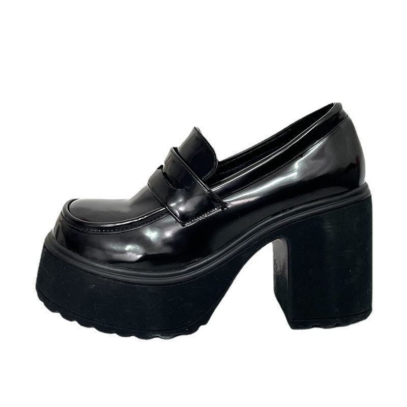 Dame Chunky Loafers med høj platform-blokhæl og dekorative remme Stilla