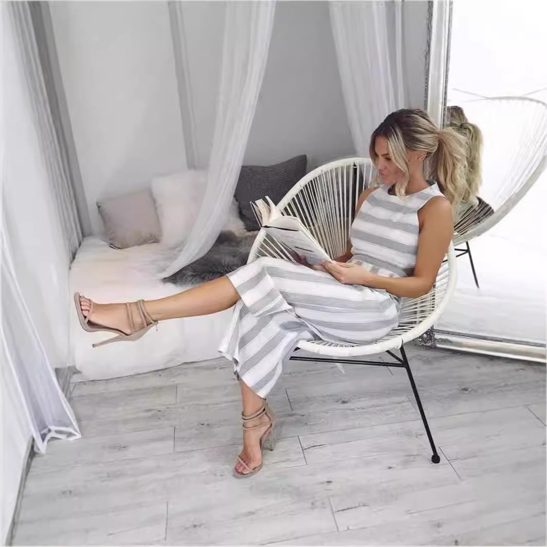 Dame jumpsuit med grå striber og elegant snit Stilla