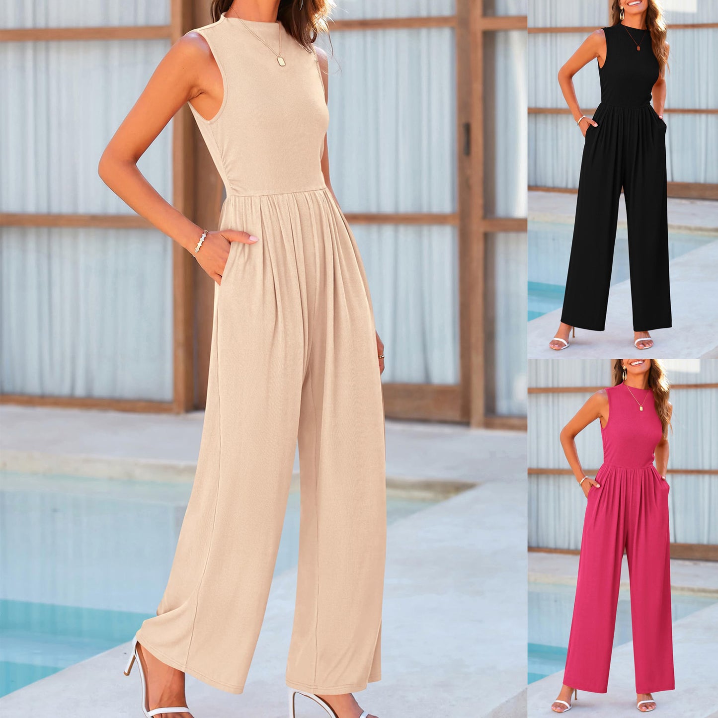 Dame Elegant Jumpsuit med bred ben og praktiske lommer Stilla