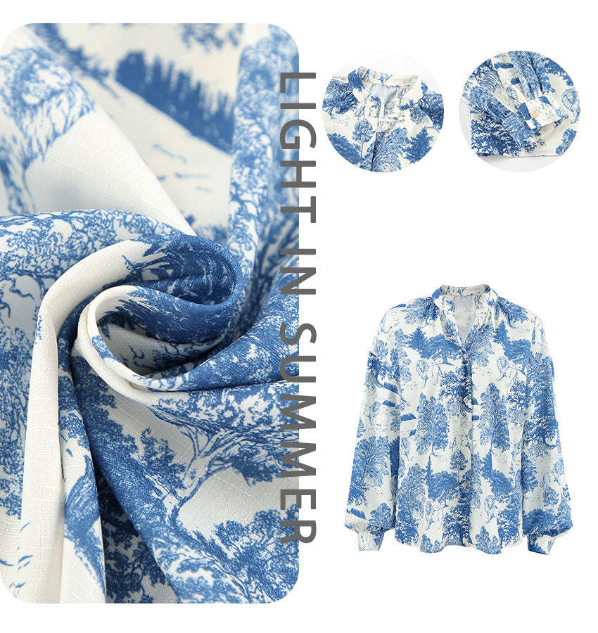 Dame skjorte bluse med floralt motiv og afslappet snit Stilla