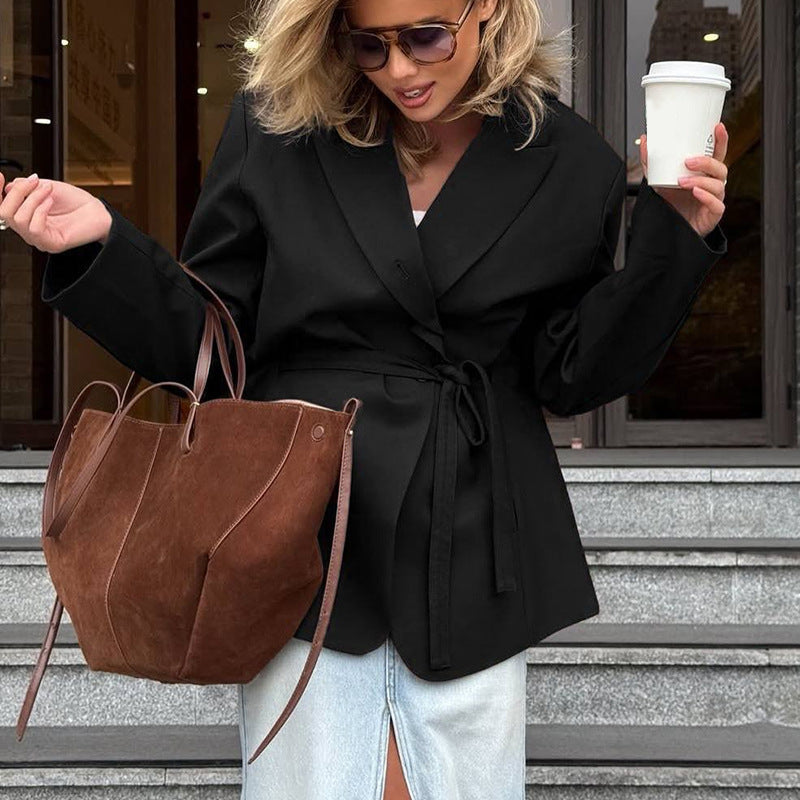 Dame Elegant Blazerjakke med Taljebælte og oversize Snit Stilla