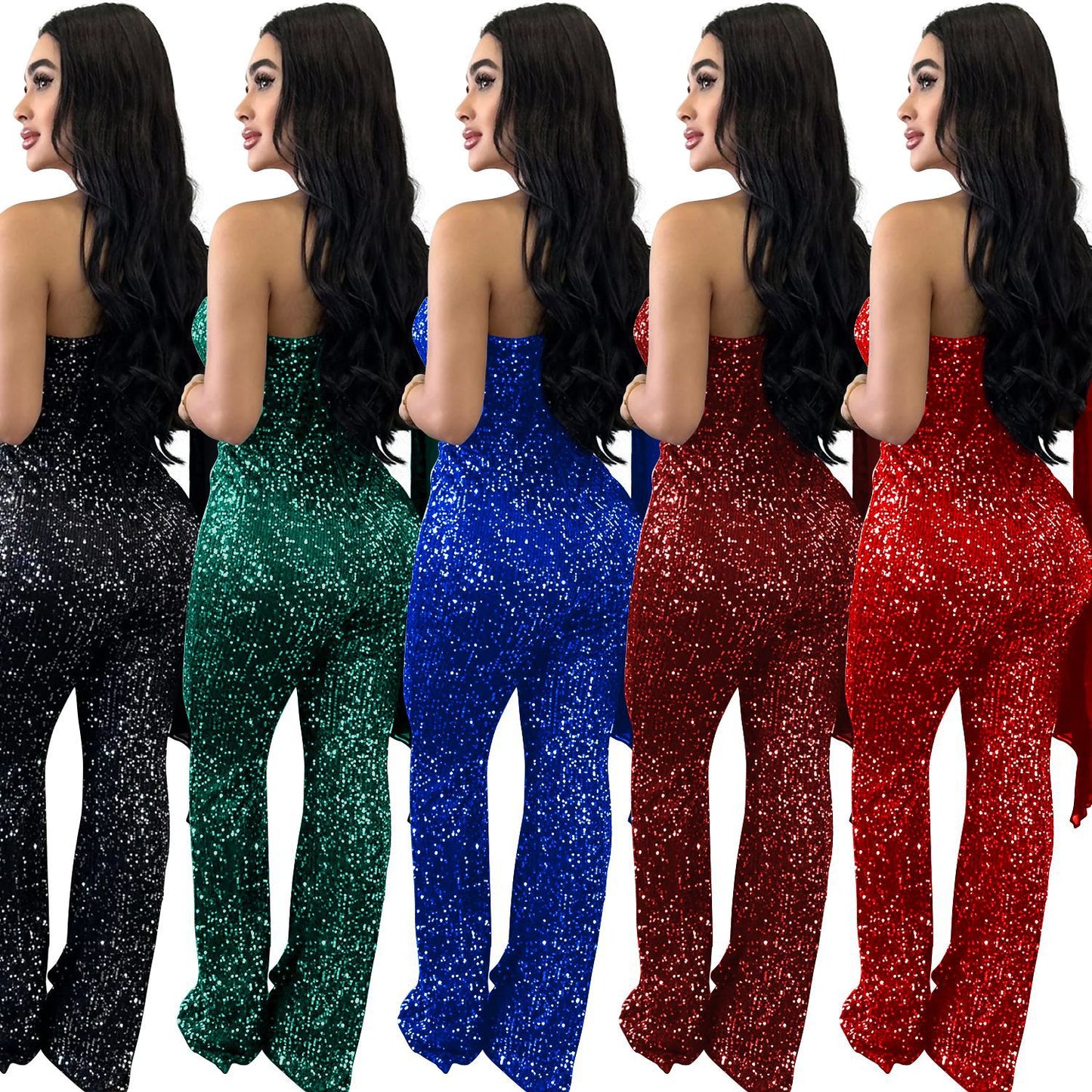 Dame Elegant Paillet-Jumpsuit med asymmetrisk udskæring og figursyet pasform Stilla