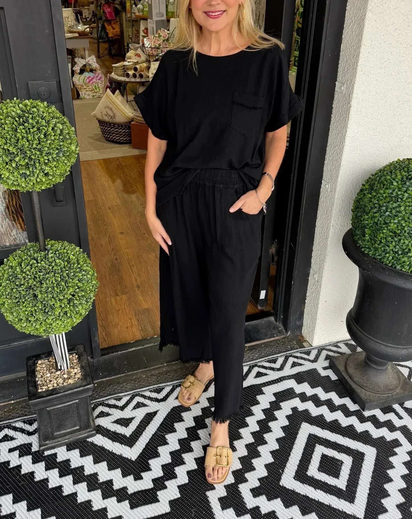 Dame Casual Jumpsuit med sidelæss puffærme og elastisk taljebånd Stilla