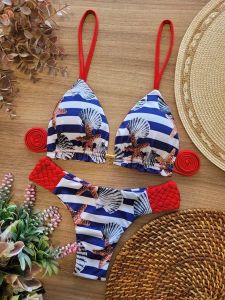 Dame Triangel-Bikini med blomsterdetaljer og bageste hækledesign Stilla