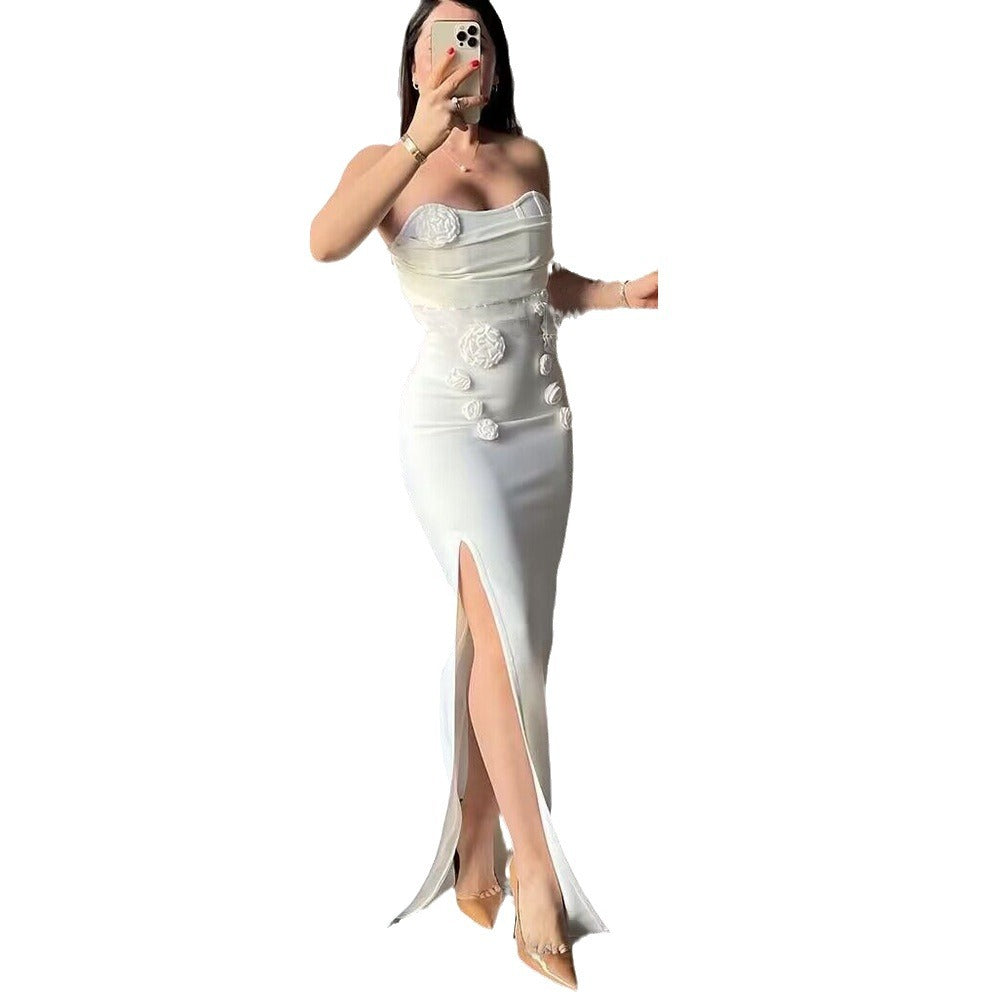 Dame Elegant aftenkjole med blomsterdesign og split Stilla