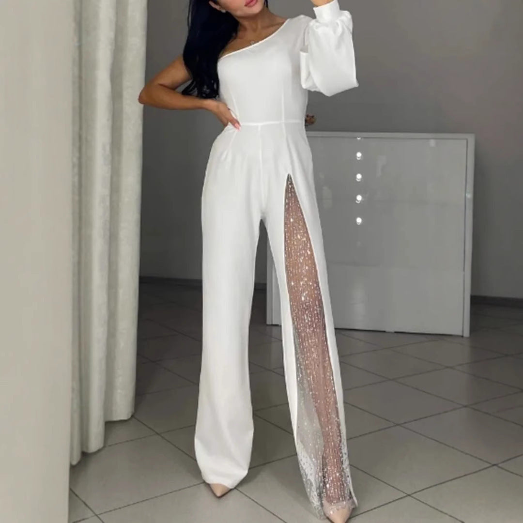 Dame elegant jumpsuit med gennemsigtig side og funkende detaljer Stiila