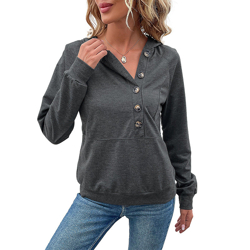 Dame afslappet hættetrøje med knaplukning og raglanærmer Stilla