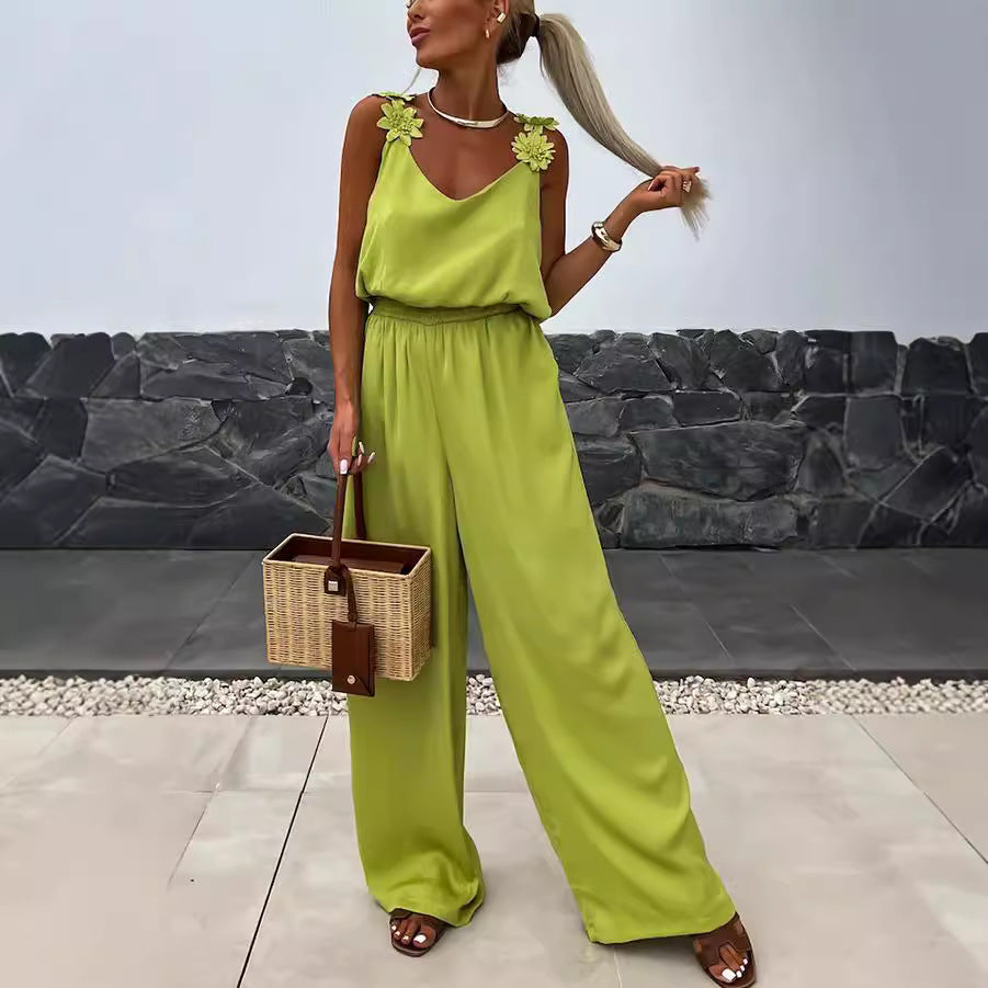 Dame jumpsuit med elegante blomsterapplikationer Stiila