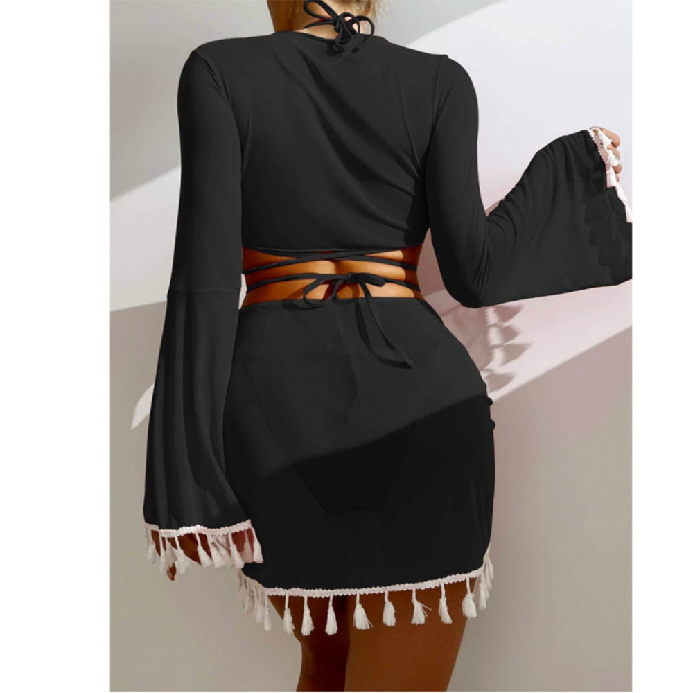 Dame bikini-sæt med elegant knyttet top, legende skirt og forbundet stropper Stilla