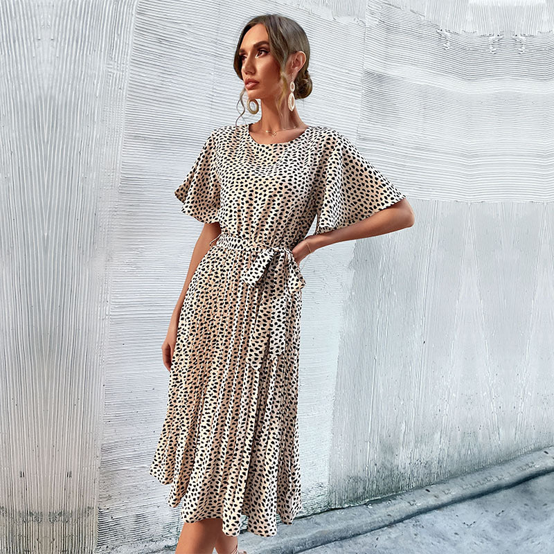 Dame A-linje Midi kjole med pufærmer og taljesnor Stilla