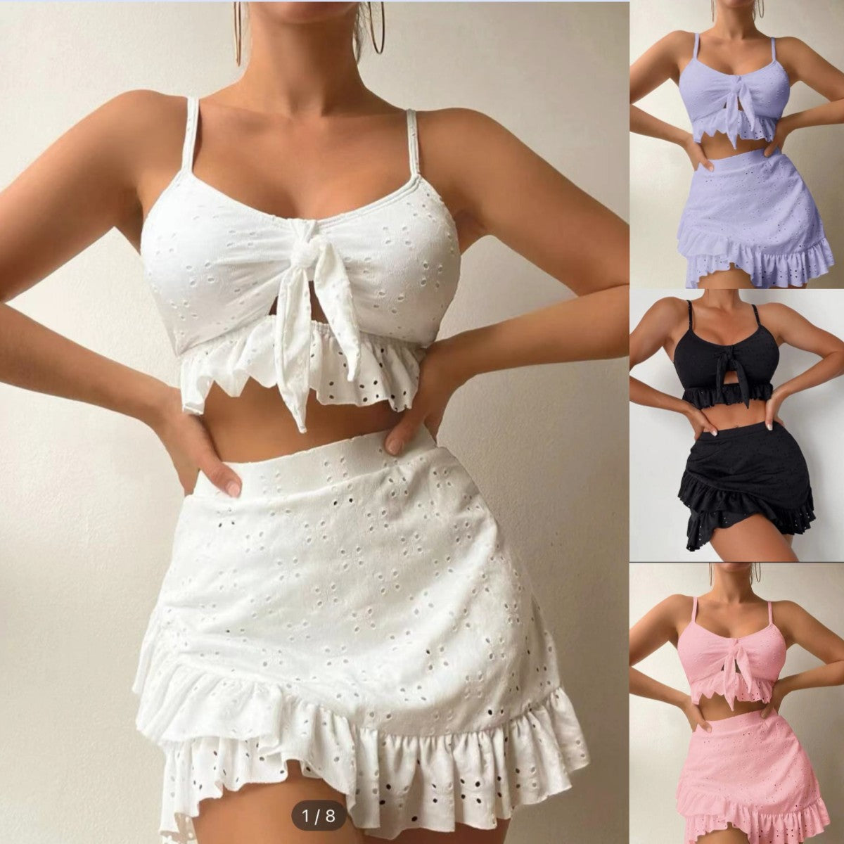 Dame crop top og nederdel sæt med legende flæse-design Stilla