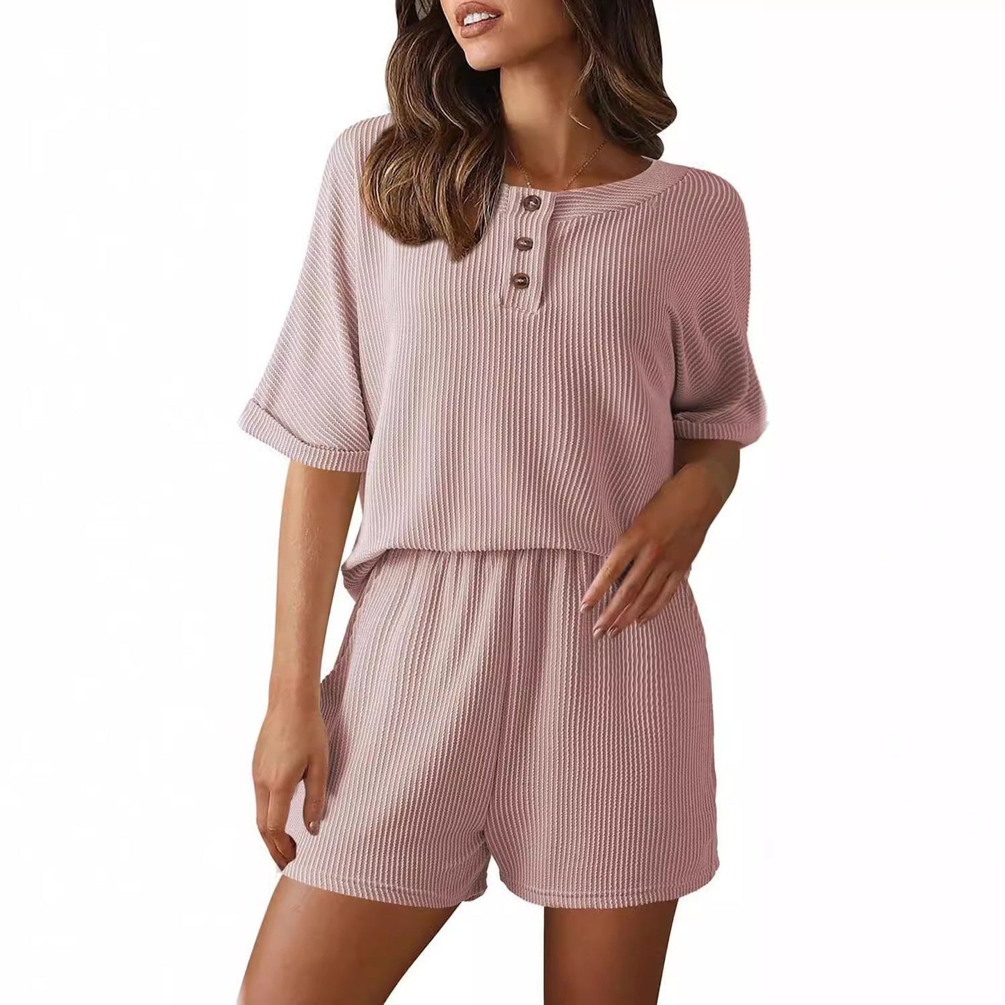 Dame afslappet jumpsuit sæt med knaplukning og elastisk talje Stilla