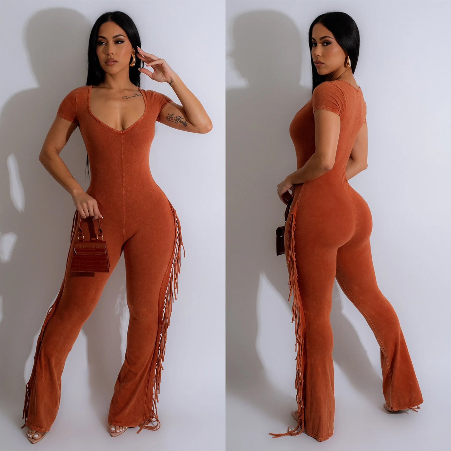 Dame Elegant Jumpsuit med frynser og tætsiddende silhuet Stilla