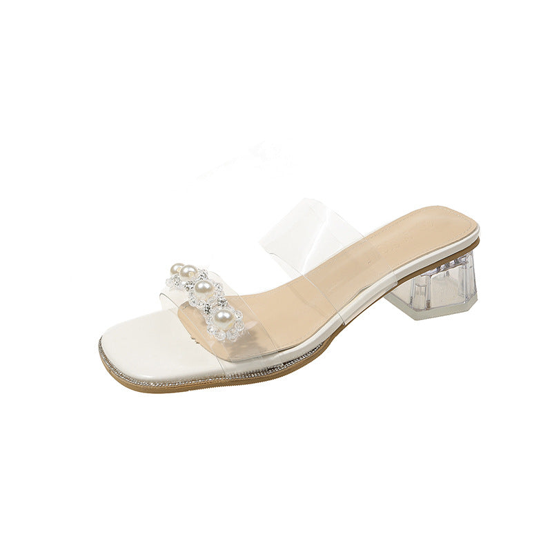 Dame Elegant Åbne Tå Mules med Perle Detaljer Stilla