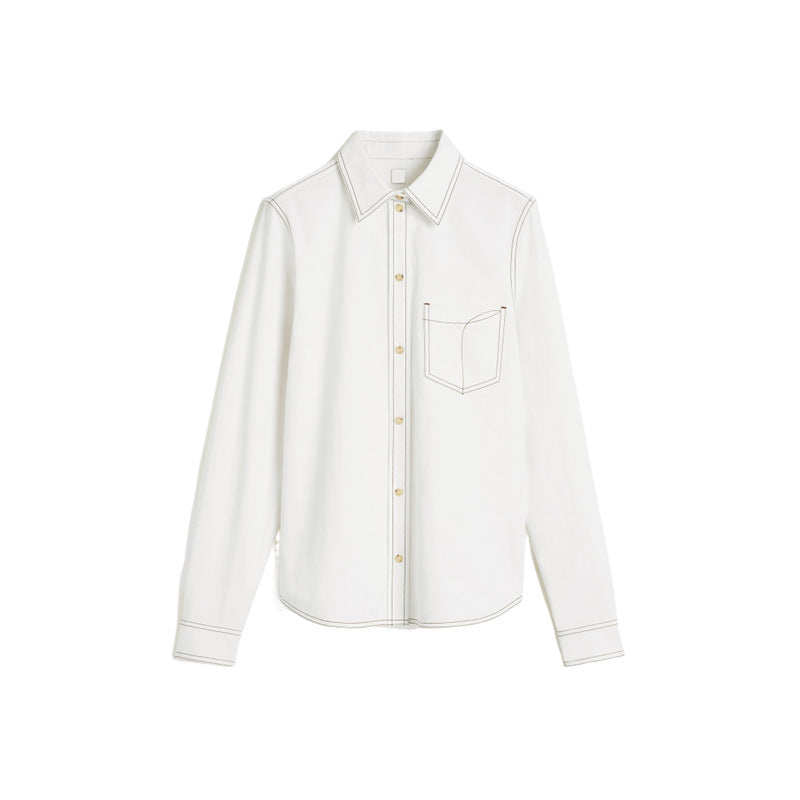 Dame Denim skjortejakke i klassisk snit med dekorative syninger og praktiske lommer Stilla