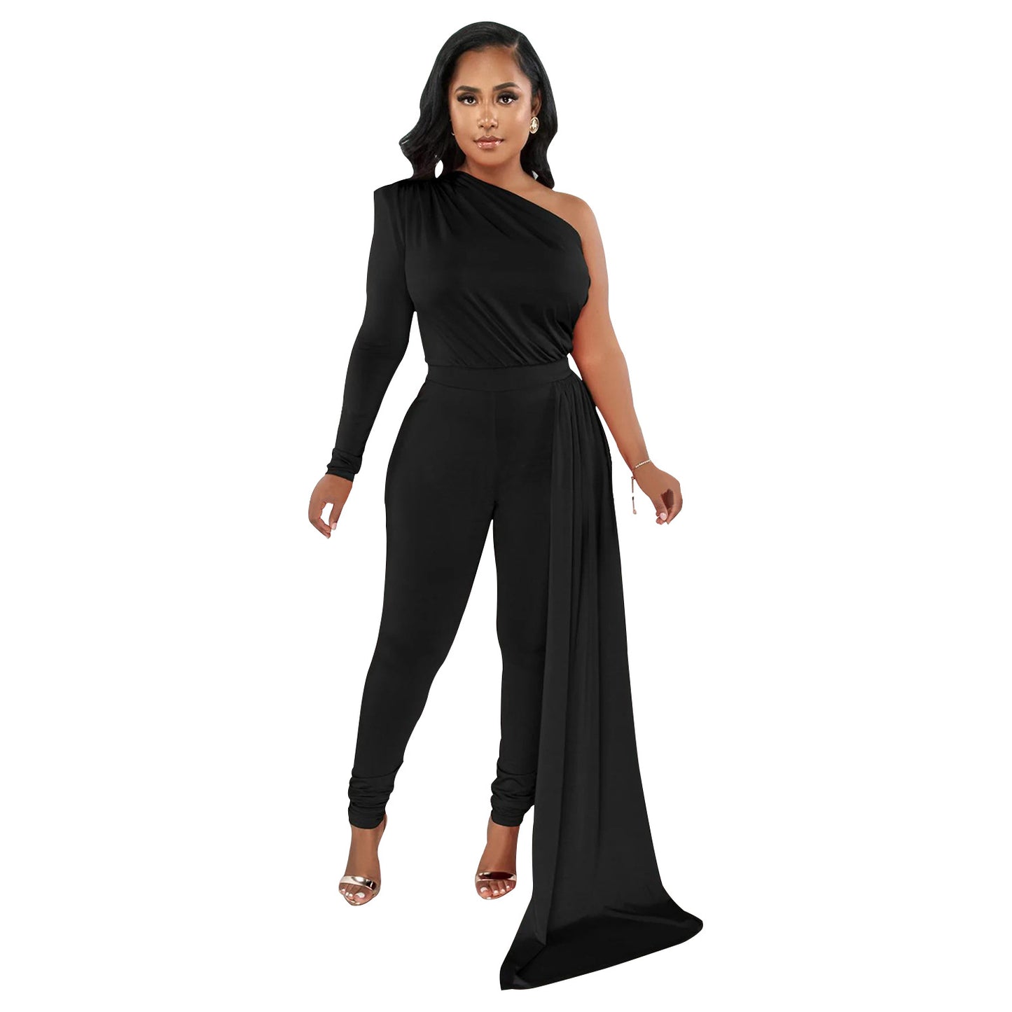 Dame Én-skulder-jumpsuit med flydende overdel Stilla