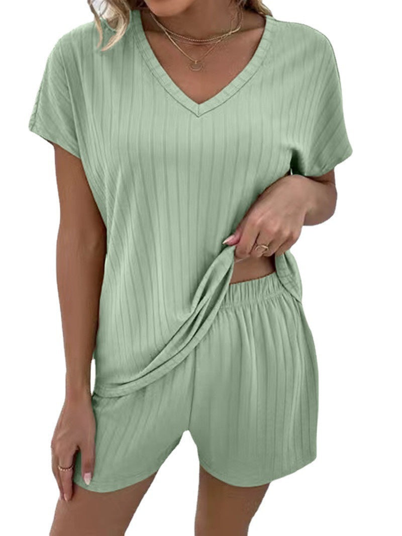 Dame Casual V-hals Kortærmet Pyjamas med Shorts Stilla