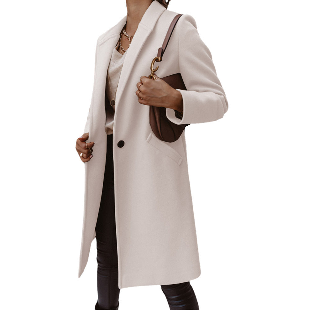 Dame elegant lang blazer med smalt snit og praktiske lommer Stiila