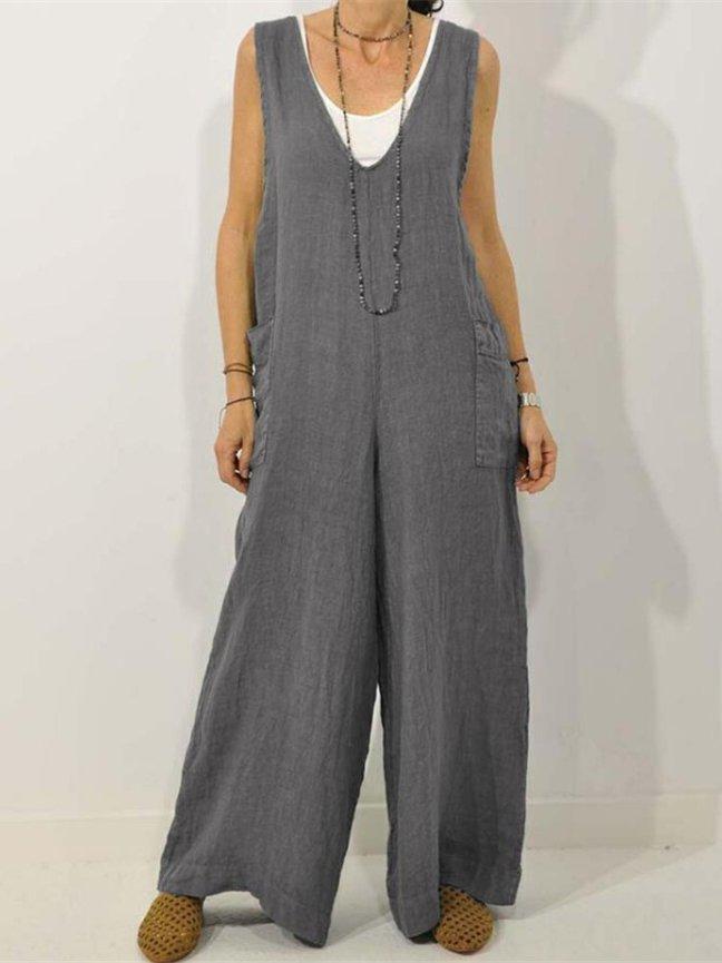 Dame Løs Bredbens Jumpsuit med Lommer Stilla