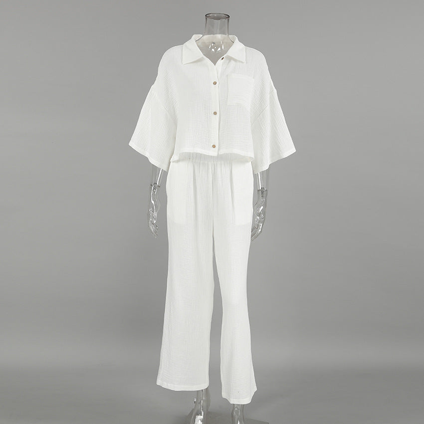 Dame afslappet jumpsuit-sæt med løs pasform og halvlange ærmer bluse Stilla