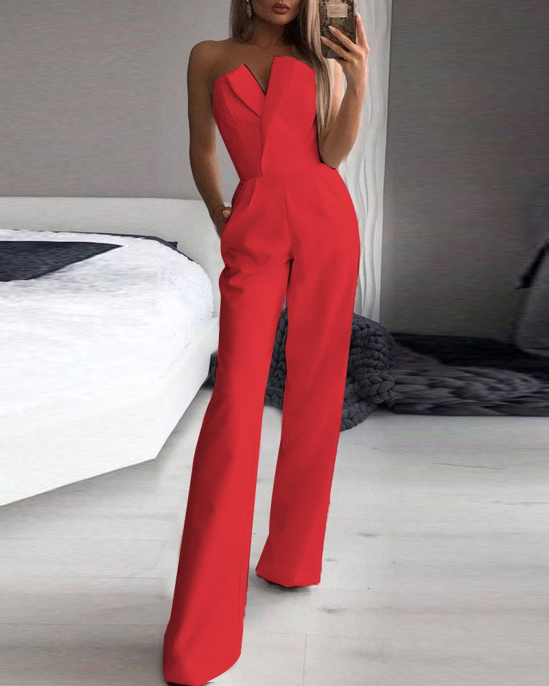 Dame Elegant Jumpsuit med Rynker og struktureret Overdel Stilla